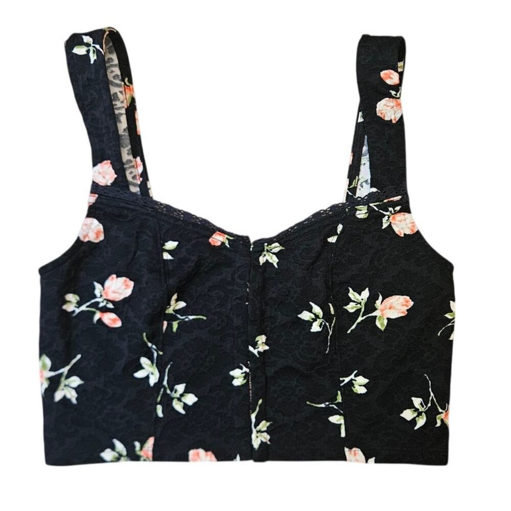 Kimchi Blue Black Floral Bustier Crop Top M - Picture 2 of 7